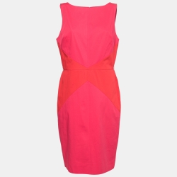 Pre Owned Dior Pink & Orange Paneled Cotton Sleeveless Midi Dress M