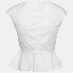 Pre Owned Christian Dior White Cotton Pleated Peplum Top S