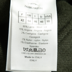 Pre Owned Dior Olive Green Wool & Angora Button Front Belted Coat L