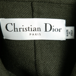 Pre Owned Dior Olive Green Wool & Angora Button Front Belted Coat L