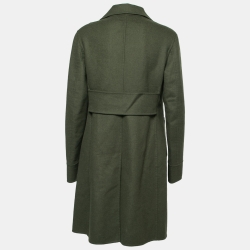 Pre Owned Dior Olive Green Wool & Angora Button Front Belted Coat L