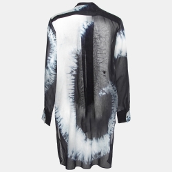 Pre Owned Christian Dior Navy Blue Tie-Dye Effect Cotton Tunic L