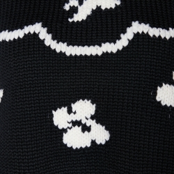 Pre Owned Christian Dior Black Intarsia Knit Scallop Hem Sweater M