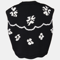 Pre Owned Christian Dior Black Intarsia Knit Scallop Hem Sweater M