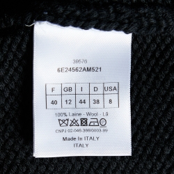 Pre Owned Christian Dior Black Intarsia Knit Scallop Hem Sweater M