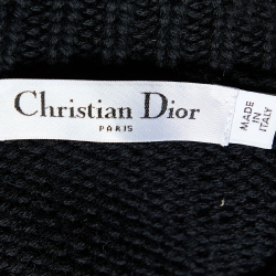 Pre Owned Christian Dior Black Intarsia Knit Scallop Hem Sweater M