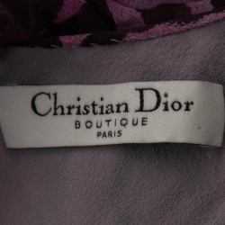Pre Owned Christian Dior Purple Cheetah Prink Silk-Chiffon Asymmetric Ruffled Dress M