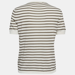 Pre Owned Christian Dior Cream & Brown Striped J'adior St-Tropez Knit Top M