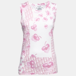 Pre Owned Christian Dior Boutique Vintage Pink Monogram Print Cotton Tank Top L
