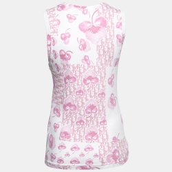 Pre Owned Christian Dior Boutique Vintage Pink Monogram Print Cotton Tank Top L