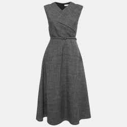 Pre Owned Christian Dior Grey Wool Belted Midi Dress S
