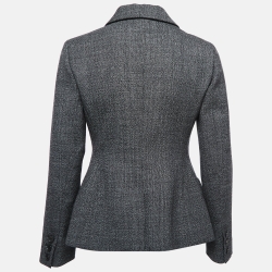 Pre Owned Christian Dior Grey Textured Wool Bar Jacket S