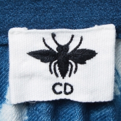 Pre Owned Dior Navy Blue Tie Dye Denim Pleated Midi Skirt M