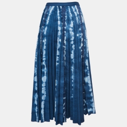 Pre Owned Dior Navy Blue Tie Dye Denim Pleated Midi Skirt M
