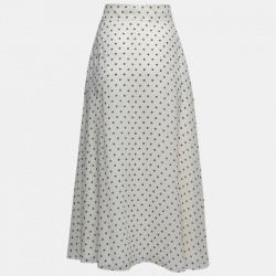 Christian Dior White Polka Dot Silk Chiffon Midi Skirt M