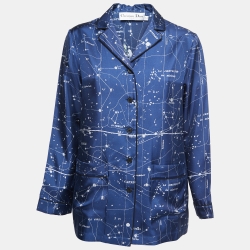 Pre Owned Christian Dior Blue Printed Silk Pajama Top S