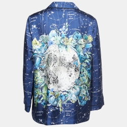 Pre Owned Christian Dior Blue Printed Silk Pajama Top S