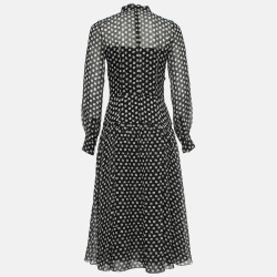 Pre Owned Dior Black Floral Printed Silk Button Front Flared Midi Dress S