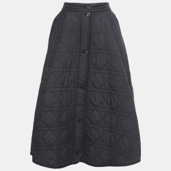 Pre Owned Dior Black Macro Cannage Quilted Synthetic A-Line Midi Skirt M