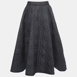 Pre Owned Dior Black Macro Cannage Quilted Synthetic A-Line Midi Skirt M