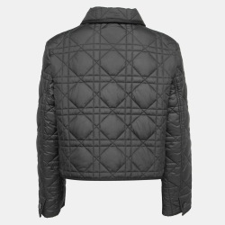 Pre Owned Dior Black Macro Cannage Quilted Synthetic Buttoned Crop Jacket L