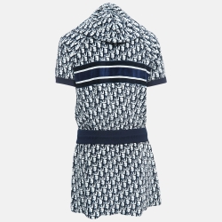 Pre Owned Dior Navy Blue Oblique Cotton Hooded Mini Dress S