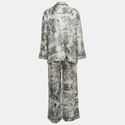 Pre Owned Christian Dior White/Navy Blue Animal Print Silk Pant & Top Set S