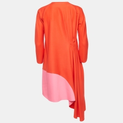 Dior Red/Pink Pleated Crepe Long Sleeve Asymmetrical Dress S