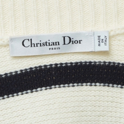 Pre Owned Christian Dior Cream/Navy Blue Striped Knit Buttoned Cardigan M
