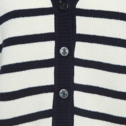 Pre Owned Christian Dior Cream/Navy Blue Striped Knit Buttoned Cardigan M