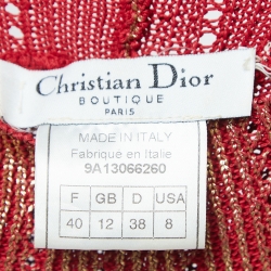 Christian Dior Boutique Red/Metallic Gold Effect Cable Knit Maxi Dress M