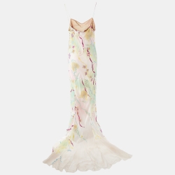 مملوكة مسبقًا Dior Vintage Green/Pink Floral Print Silk Maxi Dress L
