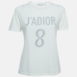 Dior White Printed Cotton and Linen Crew Neck T-Shirt S