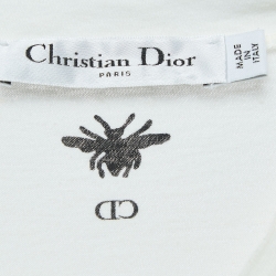 Dior White Printed Cotton and Linen Crew Neck T-Shirt S