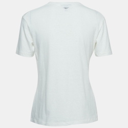 Dior White Printed Cotton and Linen Crew Neck T-Shirt S