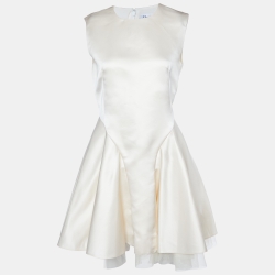 Dior Cream Silk Satin Mesh Trimmed Sleeveless Dress M