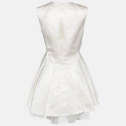 Dior Cream Silk Satin Mesh Trimmed Sleeveless Dress M