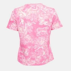 Pre Owned Christian Dior Pink Toile de Jouy Reverse Cotton and Linen Jersey T-Shirt M