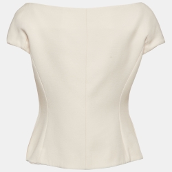 Pre Owned Christian Dior Cream Gabardine Double Breasted Off shoulder Top M
