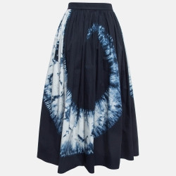 Pre Owned Dior Navy Blue Tie-Dye Printed Cotton Buttoned Midi Skirt S
