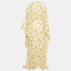 Pre Owned Christian Dior Cream Floral Printed Cotton Kaftan Dress M