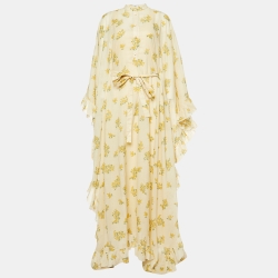 Pre Owned Christian Dior Cream Floral Printed Cotton Kaftan Dress M