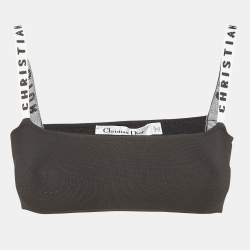 Dior Black Logo Printed Strap Knit Bralette Top XS