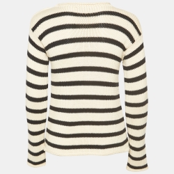 Pre Owned Christian Dior Black/White Stripe Rib Knit Crew Neck Sweater S