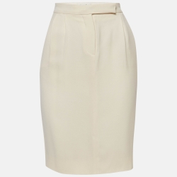 Pre Owned Christian Dior Cream Silk Blend Pencil Skirt S