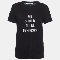 Christian Dior Black Slogan Print Cotton & Linen Crew Neck T-Shirt S