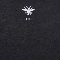 Christian Dior Black Slogan Print Cotton & Linen Crew Neck T-Shirt S