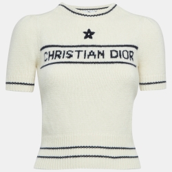 Dior Ecru White Logo Intarsia Wool Sweater Top S