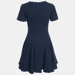Pre Owned Dior Navy Blue Wool Flared Dress M