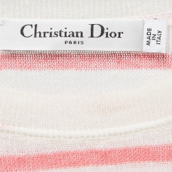 Dior Pink and White Strip Patterned Knit Shoulder Buttoned Top XL 